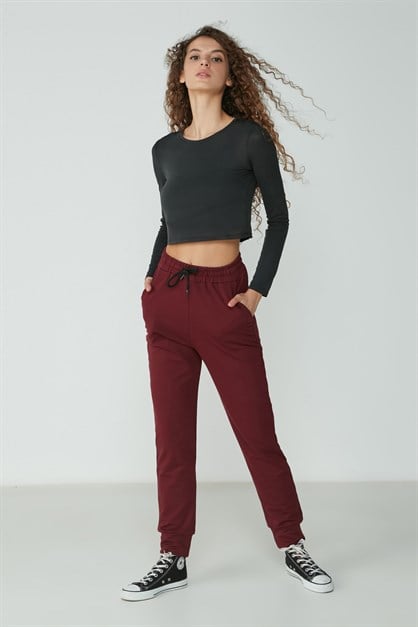 C&City Manşetli Paça Yandan Cepli Eşofman Altı 735 Bordo