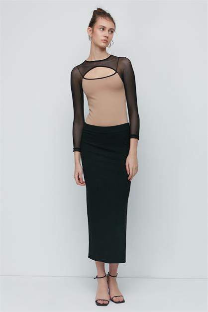 C&City Tulle Detail Long Sleeve Fantasy Bodysuit 9153