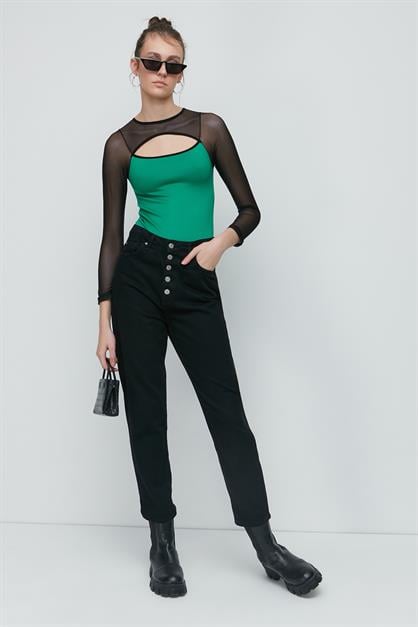 C&City Tulle Detail Long Sleeve Fantasy Bodysuit 9153