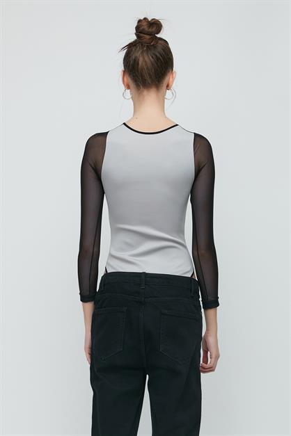 C&City Tulle Detail Long Sleeve Fantasy Bodysuit 9153