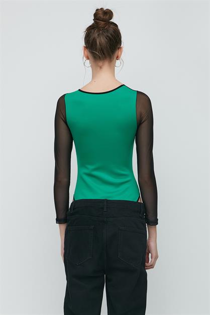 C&City Tulle Detail Long Sleeve Fantasy Bodysuit 9153