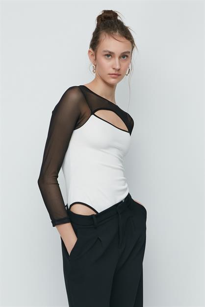 C&City Tulle Detail Long Sleeve Fantasy Bodysuit 9153