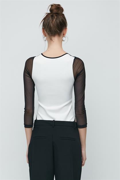 C&City Tulle Detail Long Sleeve Fantasy Bodysuit 9153