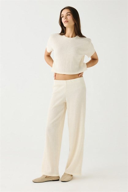 Comfort Dokulu Natural Pijama Takım 9160 Beyaz