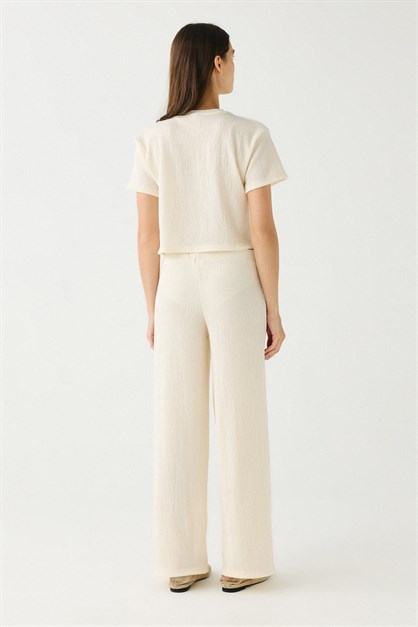 Comfort Dokulu Natural Pijama Takım 9160 Beyaz