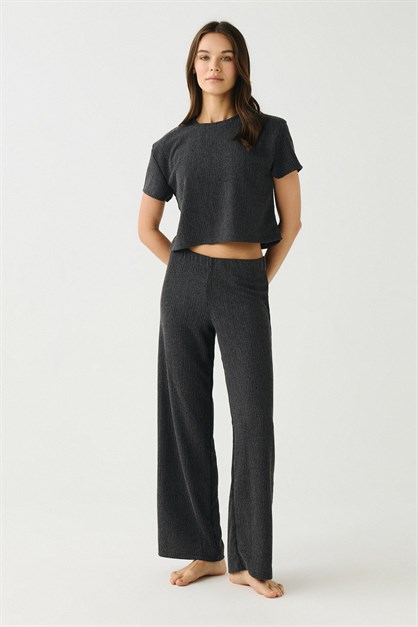 Comfort Dokulu Natural Pijama Takım 9160 Siyah