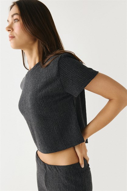 Comfort Dokulu Natural Pijama Takım 9160 Siyah