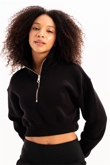 Crop Neck Half-Zip  Womens Sweatshirt Vibe