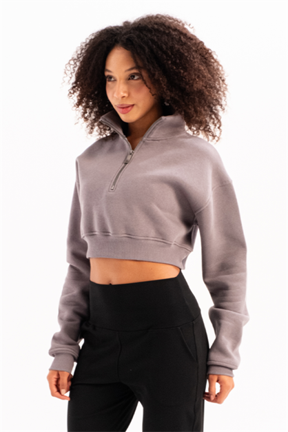 Crop Neck Half-Zip  Womens Sweatshirt Vibe