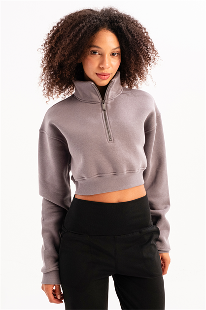 Crop Neck Half-Zip  Womens Sweatshirt Vibe