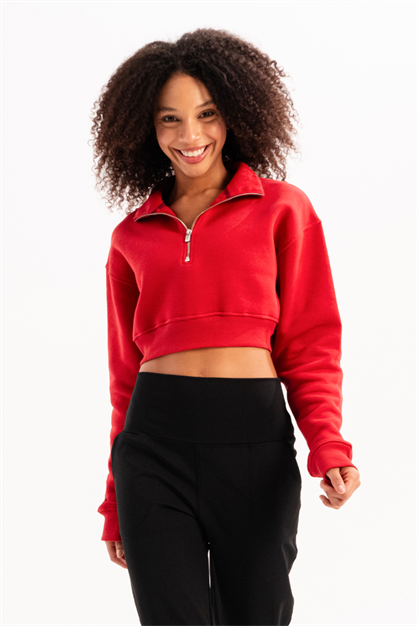 Crop Neck Half-Zip  Womens Sweatshirt Vibe