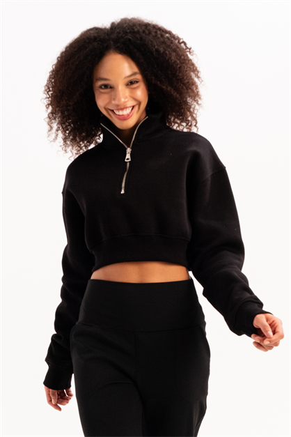 Crop Neck Half-Zip  Womens Sweatshirt Vibe
