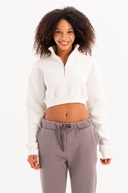 Crop Neck Half-Zip  Womens Sweatshirt Vibe