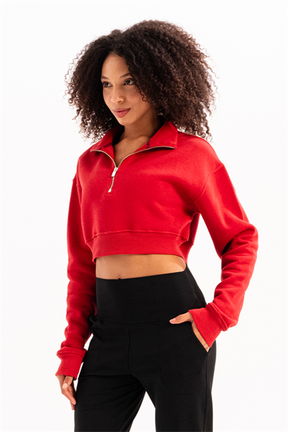 Crop Neck Half-Zip  Womens Sweatshirt Vibe