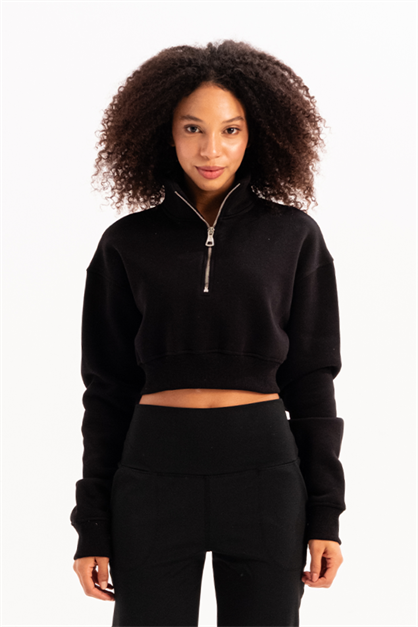Crop Neck Half-Zip  Womens Sweatshirt Vibe