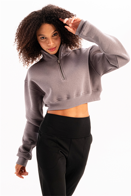 Crop Neck Half-Zip  Womens Sweatshirt Vibe
