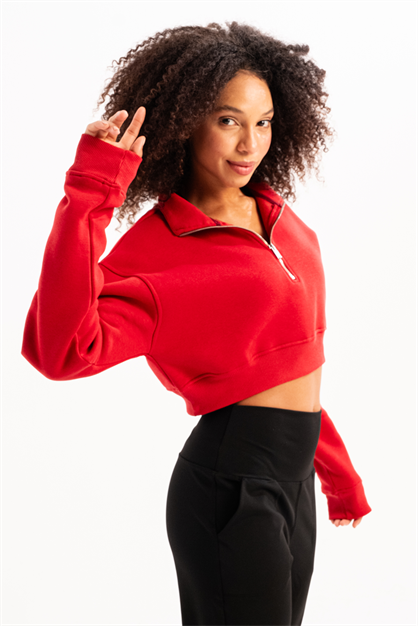 Crop Neck Half-Zip  Womens Sweatshirt Vibe