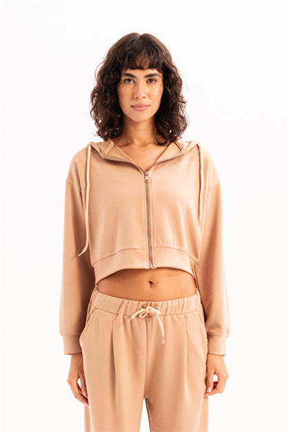 Crop Hooded Zip-Up Womens Sweatshirt Atria