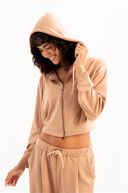 Crop Hooded Zip-Up Womens Sweatshirt Atria