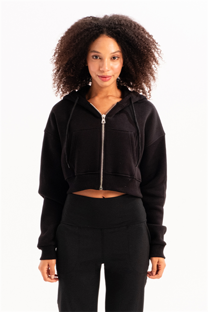 Crop Hooded Zip-Up Fleece Hoodie Womens Sweatshirt Lumen