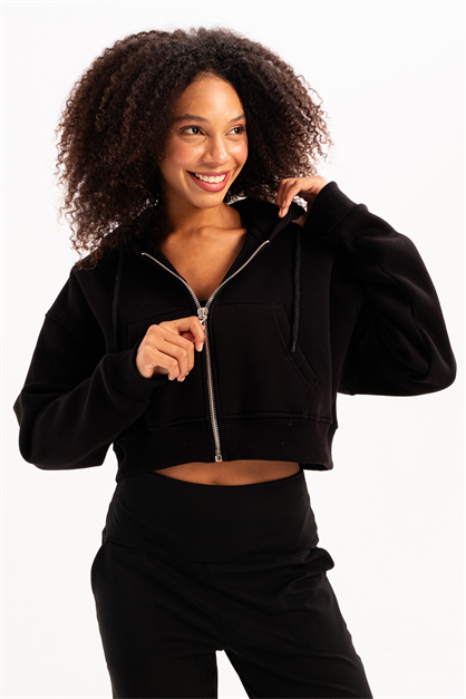 Crop Hooded Zip-Up Fleece Hoodie Womens Sweatshirt Lumen