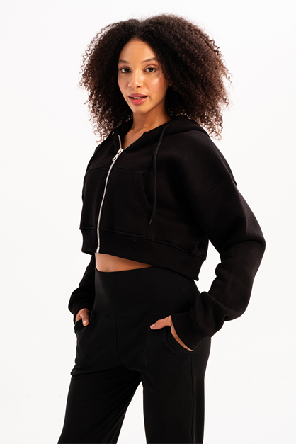 Crop Hooded Zip-Up Fleece Hoodie Womens Sweatshirt Lumen