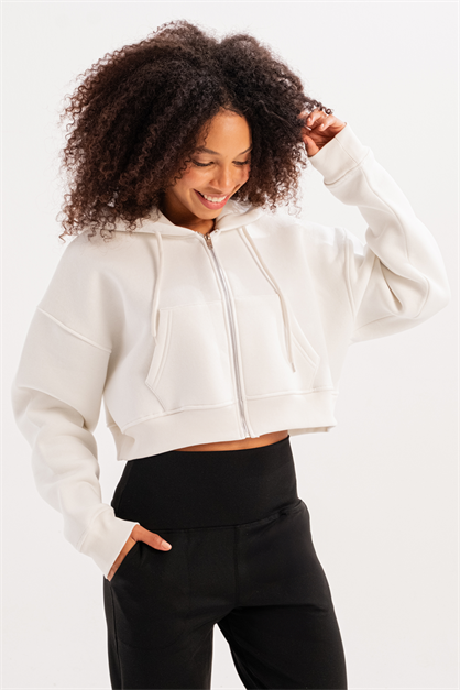 Crop Hooded Zip-Up Fleece Hoodie Womens Sweatshirt Lumen