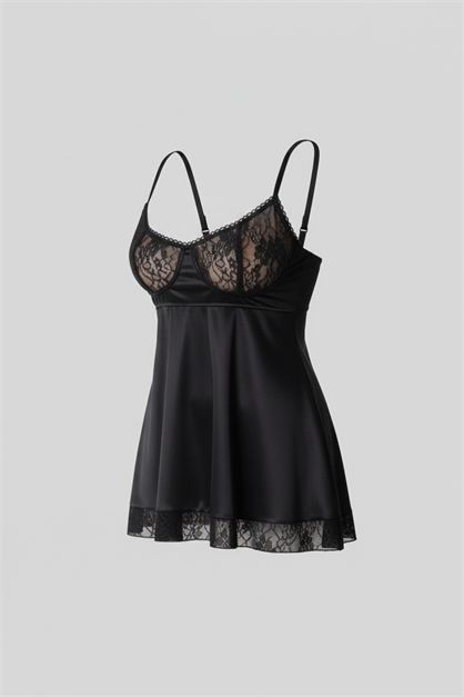 Dantel Detay Babydoll Siyah