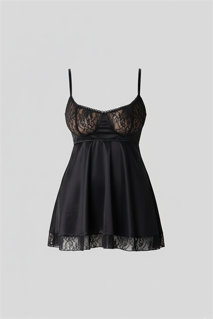 Dantel Detay Babydoll Siyah