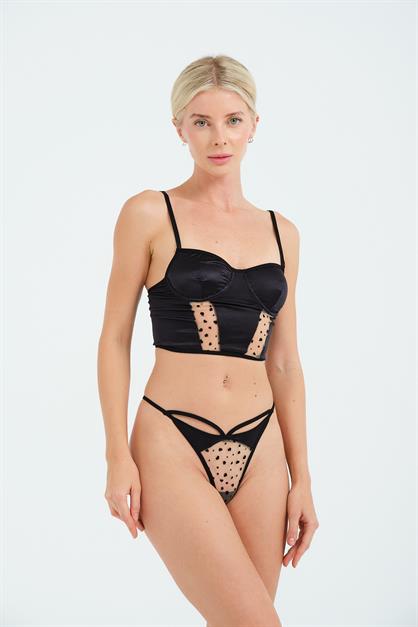 C&City Dantel Detay Fantezi Crop Bustiyer Takım 6506 Siyah