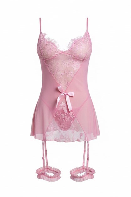 Dantel Detaylı Babydoll Pembe