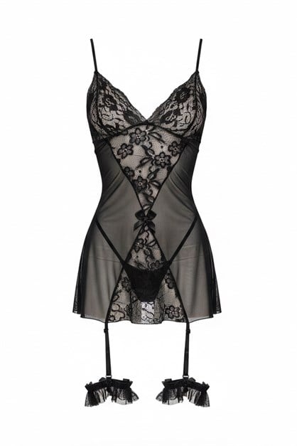 Dantel Detaylı Babydoll Siyah