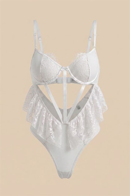 Dantel Detaylı Bodysuit Krem
