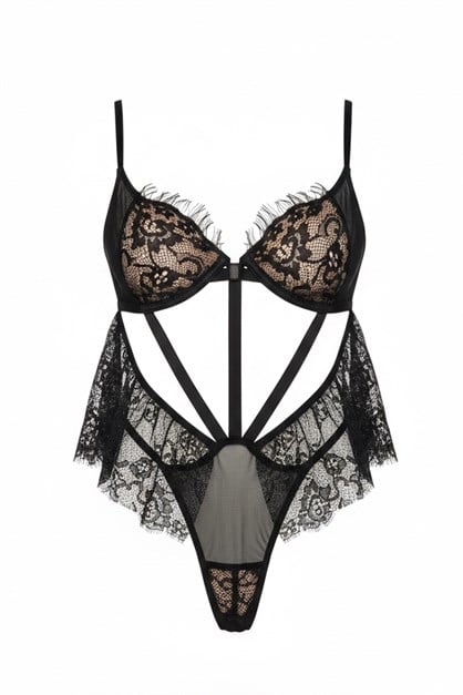 Dantel Detaylı Bodysuit Siyah