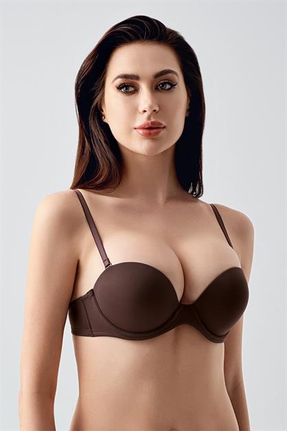 Double Push-Up Dolgulu Straplez Sütyen C17040 Kahverengi