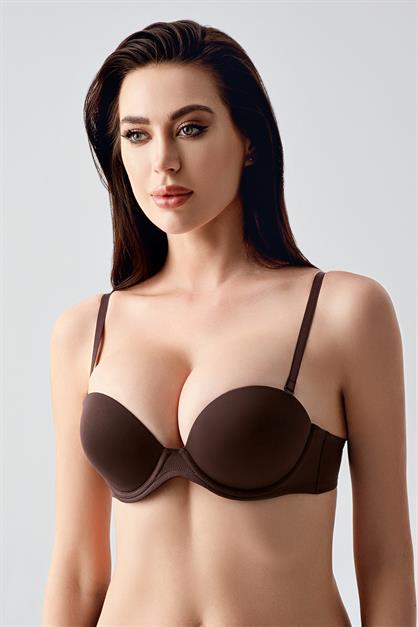 Double Push-Up Dolgulu Straplez Sütyen C17040 Kahverengi