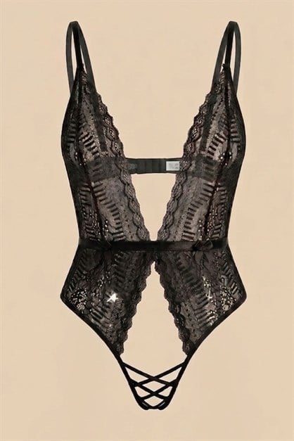 Derin Dekolte Detaylı Bodysuit Siyah