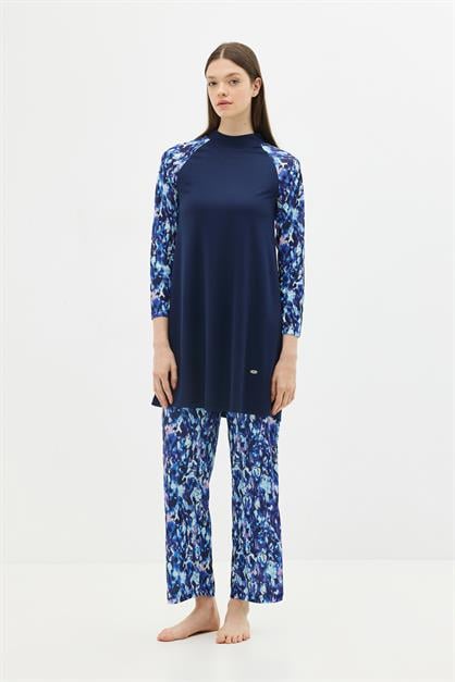 Patterned 4-Piece Modest Swimwear Set - Full Coverage Hijab Swimsuit - Style 1305
