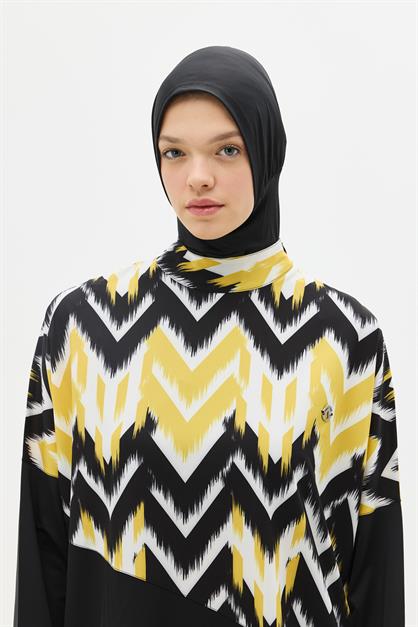 Patterned 4-Piece Modest Swimwear Set - Full Coverage Hijab Swimsuit - Style 1305