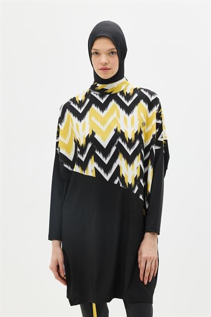 Patterned 4-Piece Modest Swimwear Set - Full Coverage Hijab Swimsuit - Style 1305
