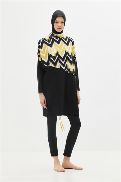 Patterned 4-Piece Modest Swimwear Set - Full Coverage Hijab Swimsuit - Style 1305