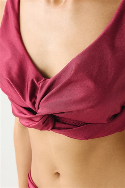 Drapeli Yüksek Bel Bikini Takım 3306 Mürdüm