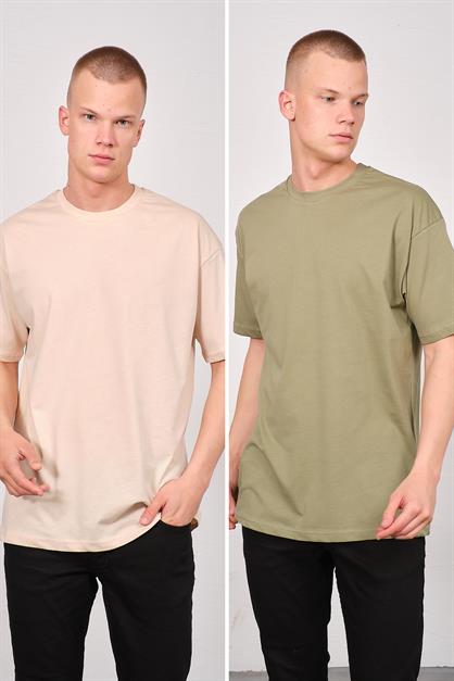 Mens Bicycle Neck 2-Pack Oversize Basic T-Shirt 991