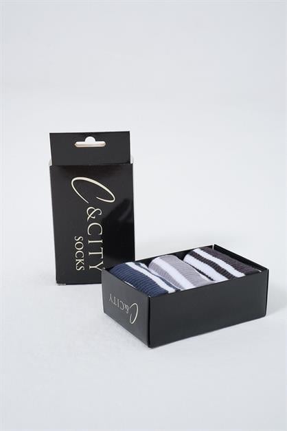 Mens Striped Short 3-Pair Sock Set