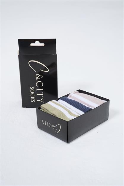 Mens Striped Short 3-Pair Sock Set