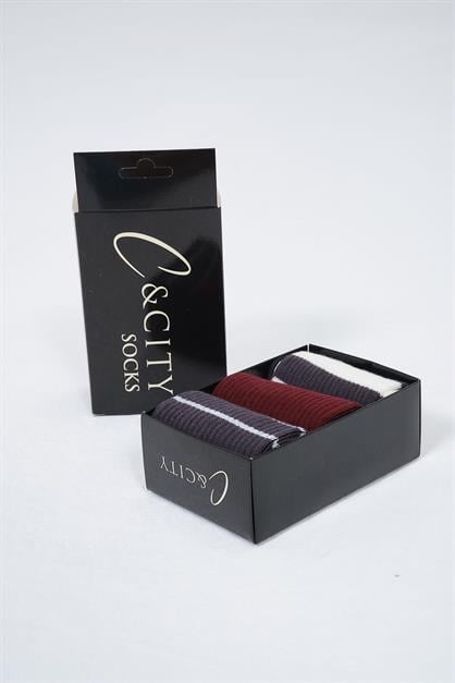 Mens Striped Short 3-Pair Sock Set