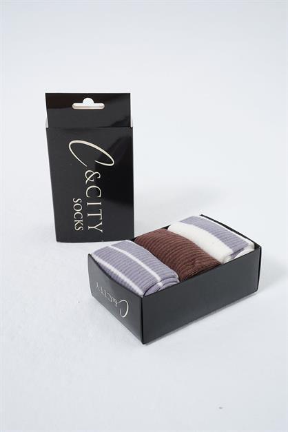 Mens Striped Long 3-Pair Sock Set