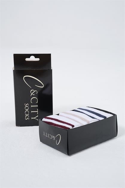 Mens Striped Long 3-Pair Sock Set