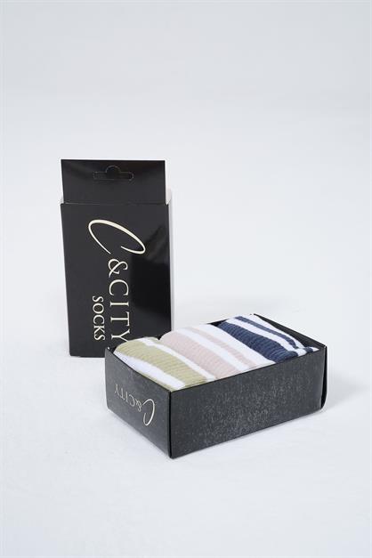 Mens Striped Long 3-Pair Sock Set