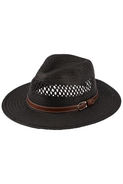 Men Wide Brim Straw Hat With Belt Detail Y25750-06